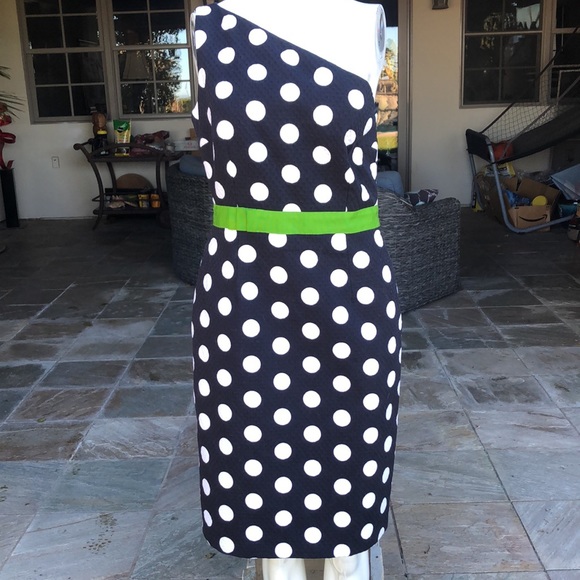 DAVID MEISTER -NWT-POLKA DOT ONE SHOULDER DRESS BLACK WHITE 6 - Picture 3 of 14